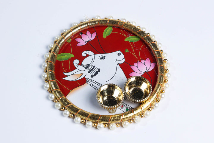 Pichwai Cow Head Puja thali 