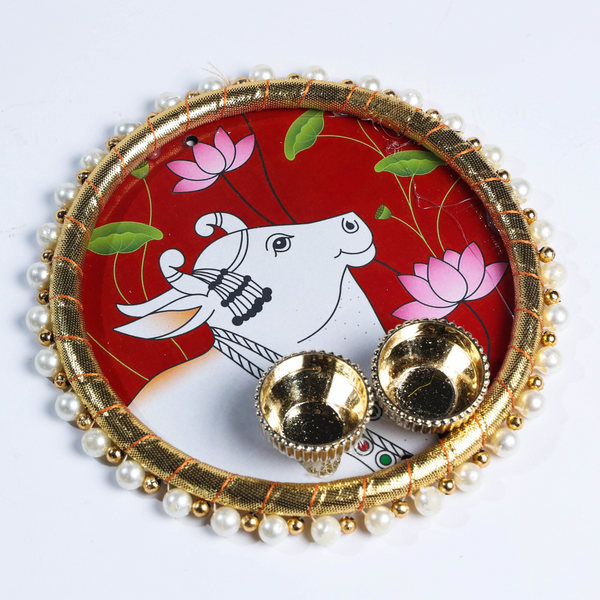 Pichwai Cow Head Puja thali