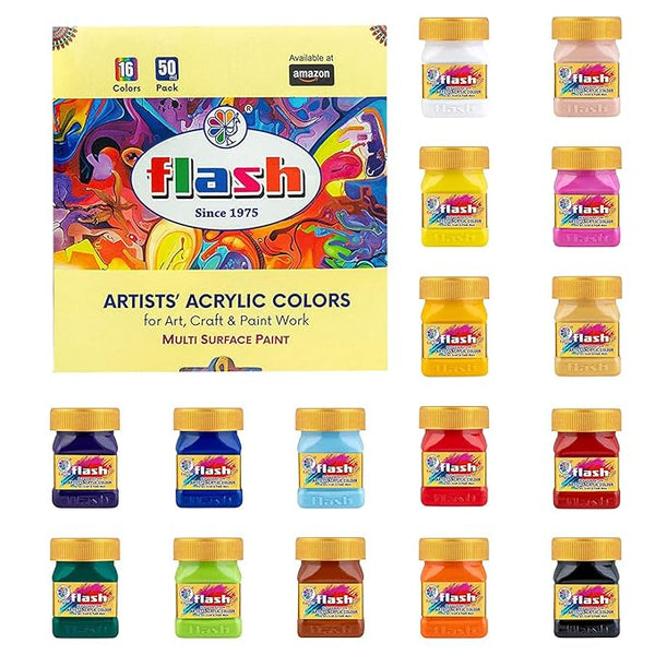 Flash Artists' Acrylic Paint - Set of 16 - 50 ml each