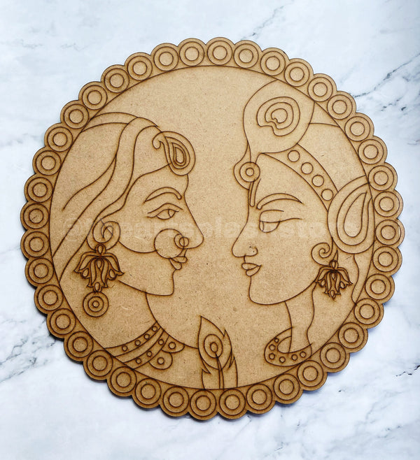 MDF Radha Krishna premarked round board 12"