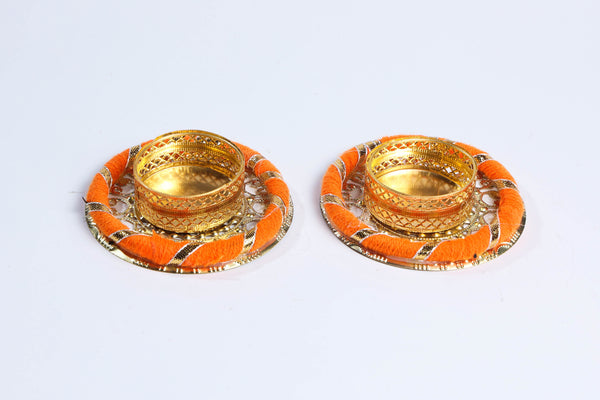 Tea light holders with thread orange 