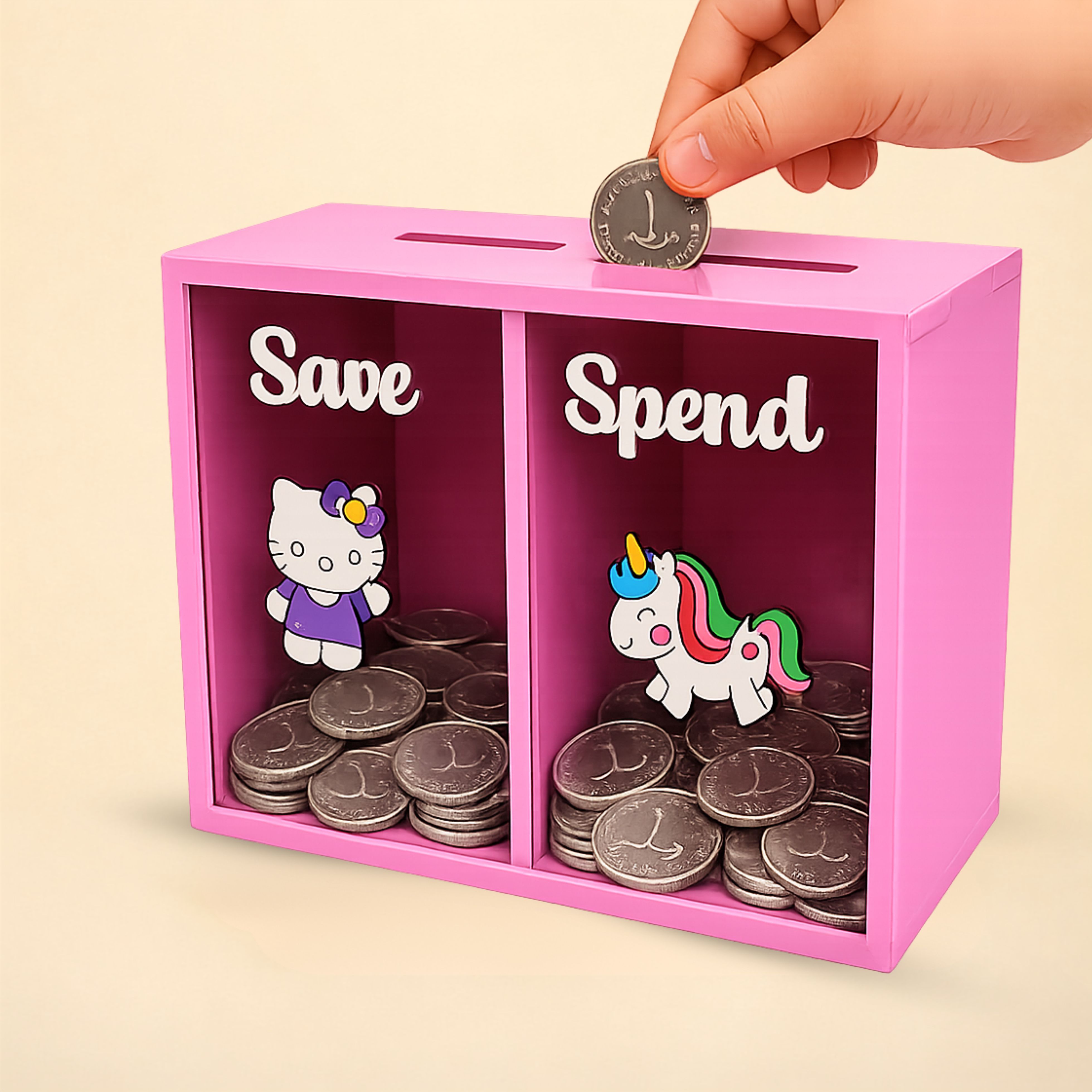 Handmade Wooden Save & Spend Piggy Bank